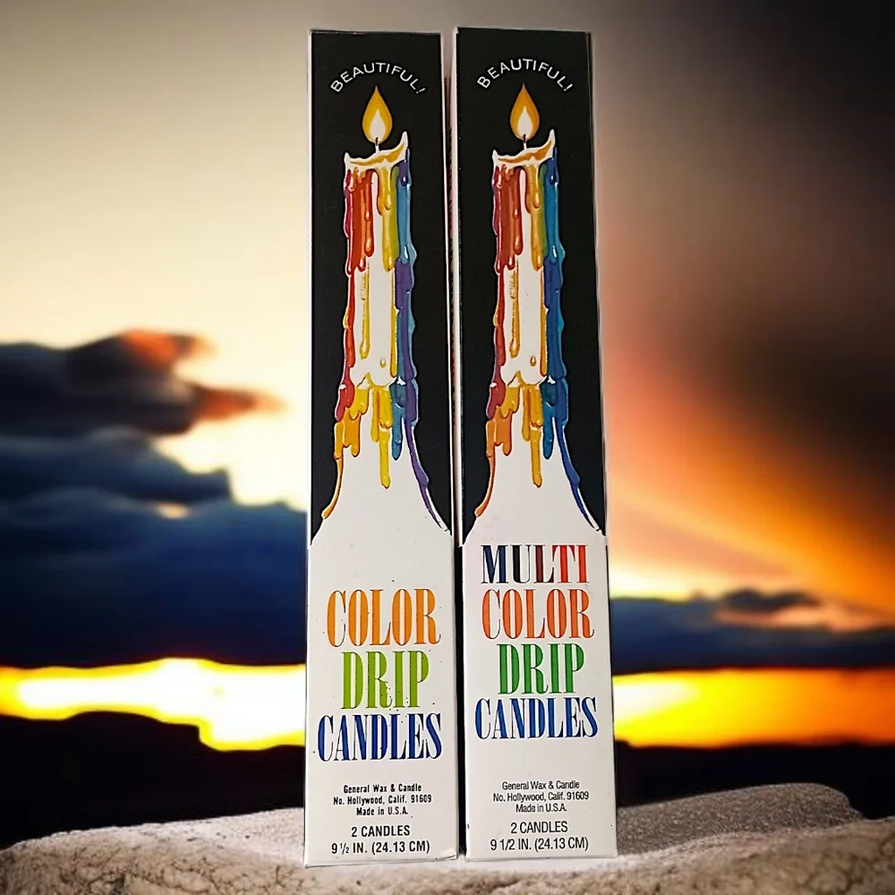 4 Vintage Multicolor Drip Candles Wine Bottle Decor 2 In Each Box 70s 9.5